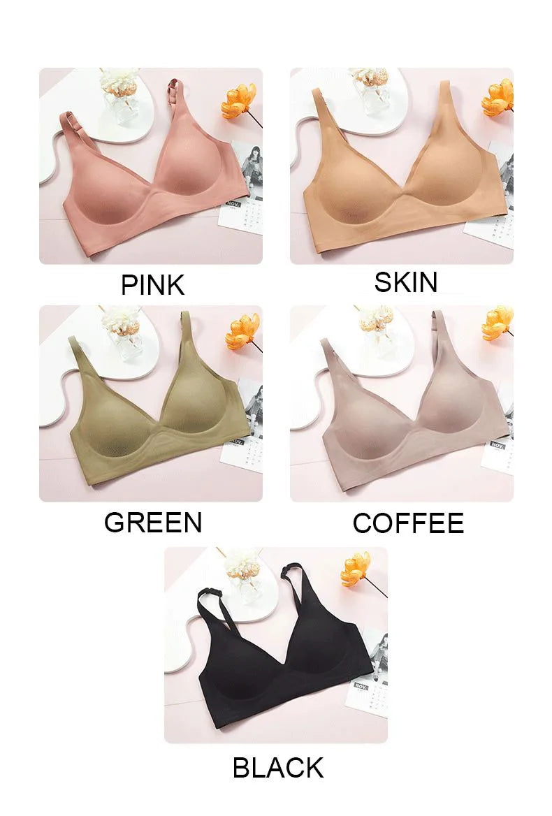 Seamless Women Underwear Sexy V-neck No Steel Ring Small Chest Gathered Adjustable Support  Small Comfortable Thin Top Bra