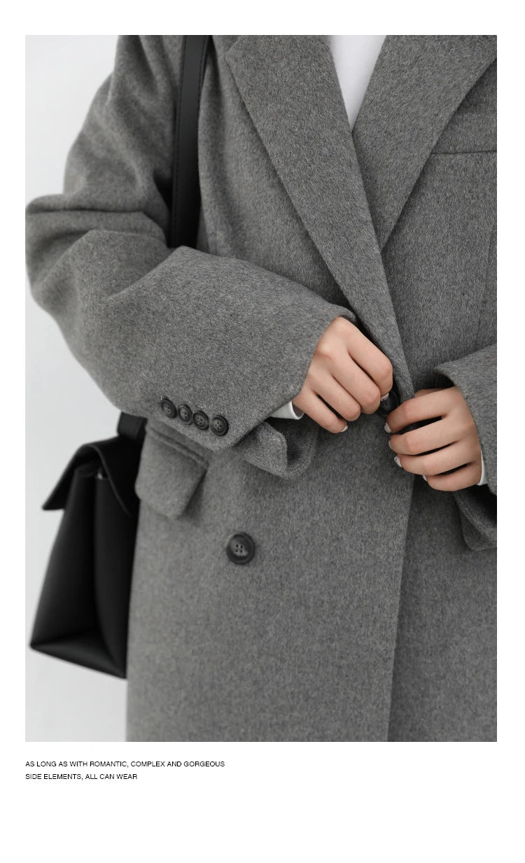 Casaco de lã feminino CHIC VEN, blazer longo de lã, blusa grossa e quente, sobretudo feminino, blusa feminina para escritório, outono e inverno
