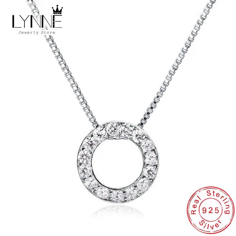 New Fashion 925 Sterling Silver Jewelry Round Zircon Pendants Necklaces Women Fine Semi Rhinestone Circle Clavicle Chain Choker - CRAVO ROSE