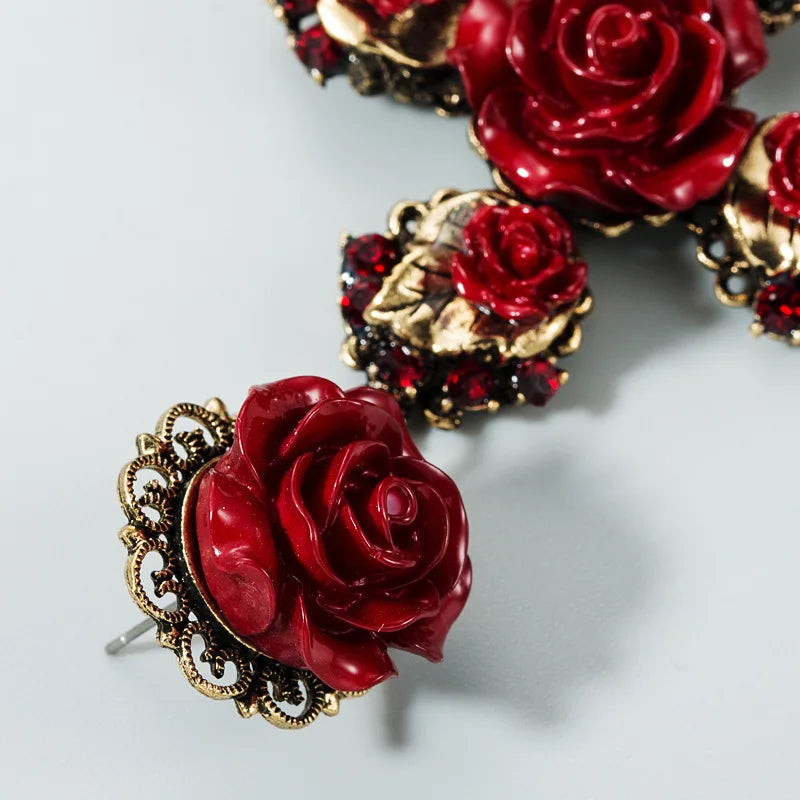 KMVEXO Baroque Vintage Gold Color Cross Earrings for Women Girls Enamel Rose Flowers Earrings Brincos Statement Jewelry 2022