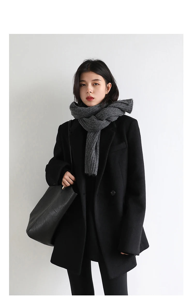 Casaco de lã feminino CHIC VEN, blazer longo de lã, blusa grossa e quente, sobretudo feminino, blusa feminina para escritório, outono e inverno