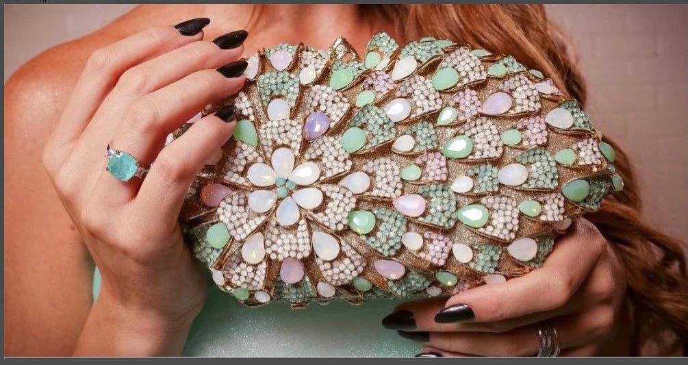 Xiyuan cheio grandes pedras sacos de noite feminino garras para as mulheres jantar strass bolsas casamento nupcial cristal embreagem bolsa - CRAVO ROSE