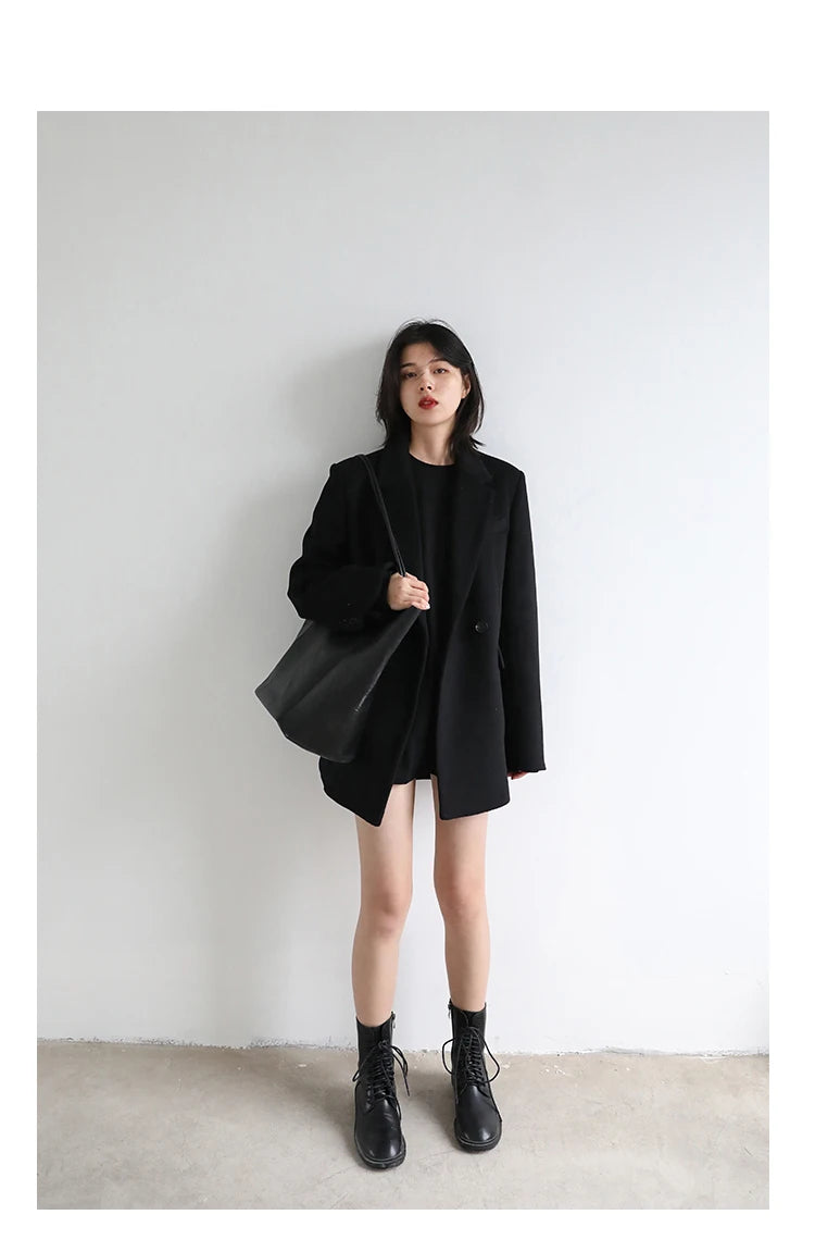 Casaco de lã feminino CHIC VEN, blazer longo de lã, blusa grossa e quente, sobretudo feminino, blusa feminina para escritório, outono e inverno