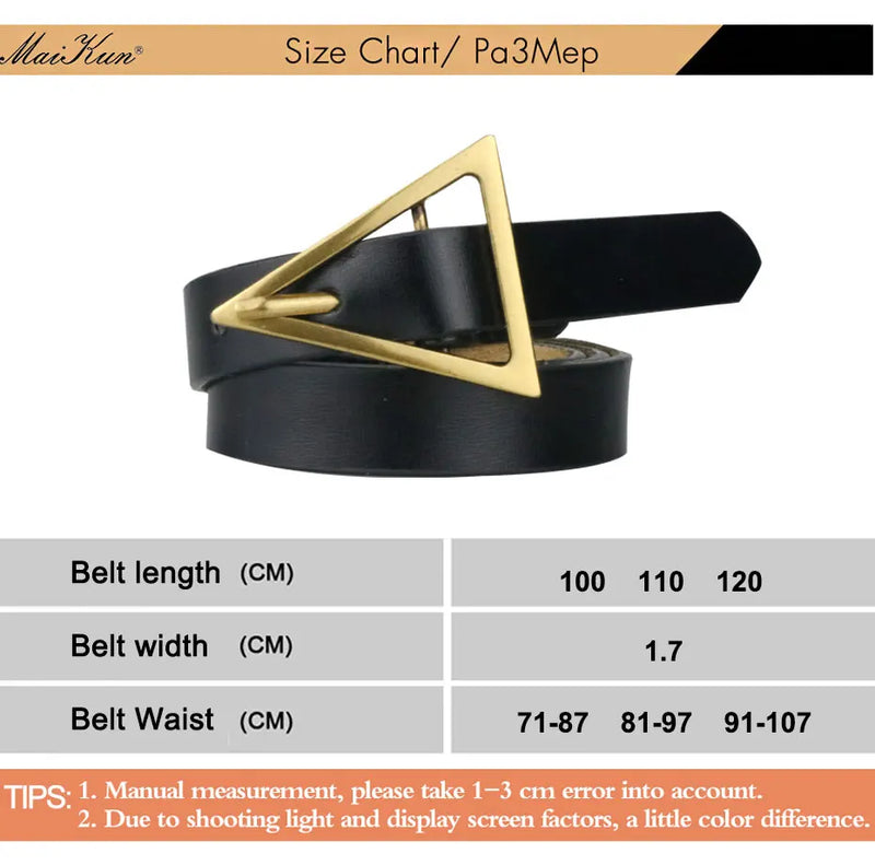 Cinto Fino de Couro Genuíno Vintage Fivela Triângulo Rede Vermelha Calças Femininas Fashion All-match Cós Decorativo