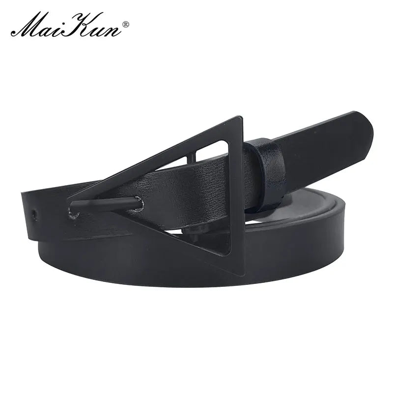 Cinto Fino de Couro Genuíno Vintage Fivela Triângulo Rede Vermelha Calças Femininas Fashion All-match Cós Decorativo