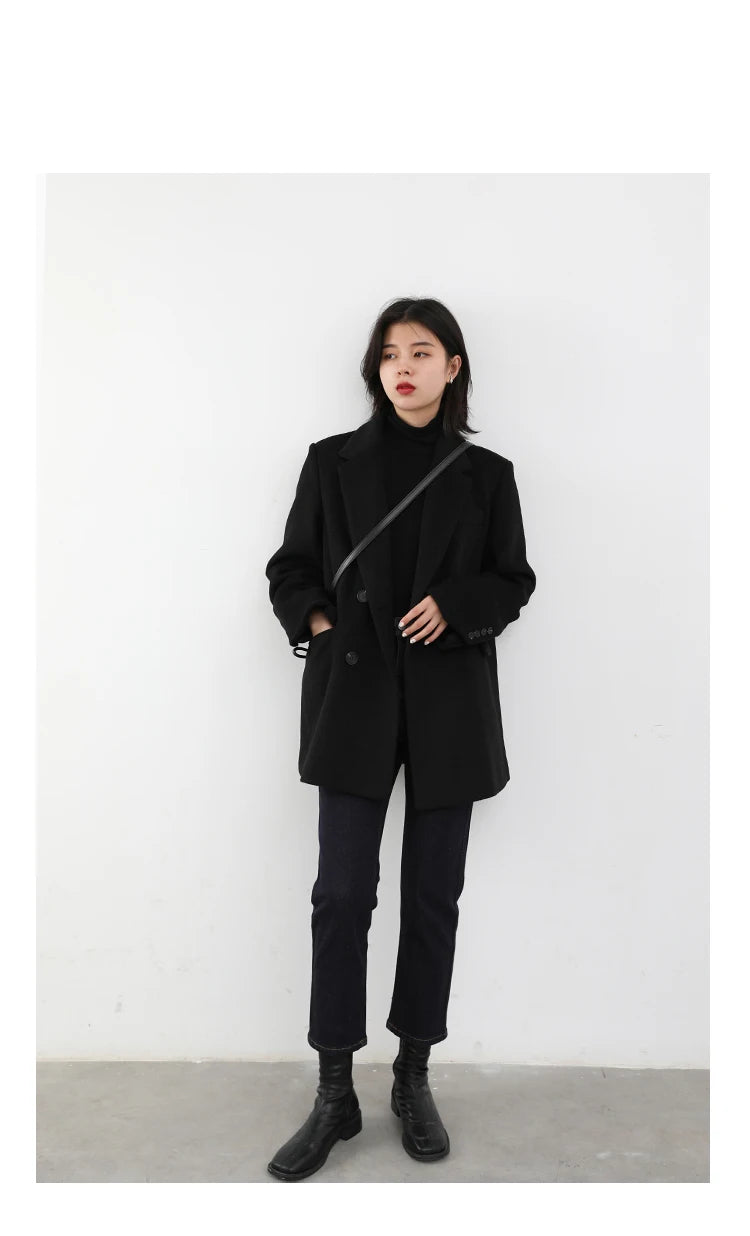 Casaco de lã feminino CHIC VEN, blazer longo de lã, blusa grossa e quente, sobretudo feminino, blusa feminina para escritório, outono e inverno