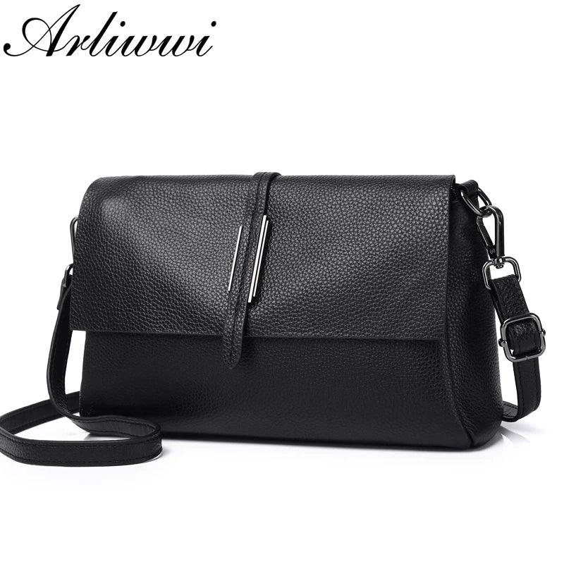 Arliwwi Designer Real Cow Leather Lady's Flap Messenger Bags Soft Genuine Cowhide Functional Shoulder Handbags New - CRAVO ROSE