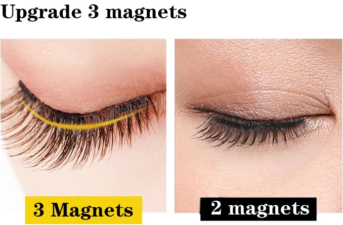 Cílios magnéticos 2 pares de  naturais 3D, 8 peças, cílios postiços magnéticos reutilizáveis feitos à mão com 3 ímãs