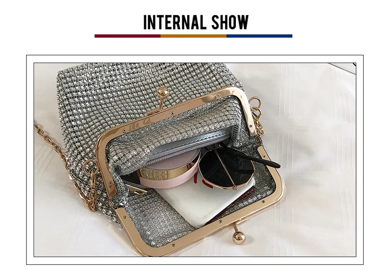 Bolsa de Ombro Corrente Palha Kiss Lock Shell Bolsas Femininas Vintage Designer  Crossbody