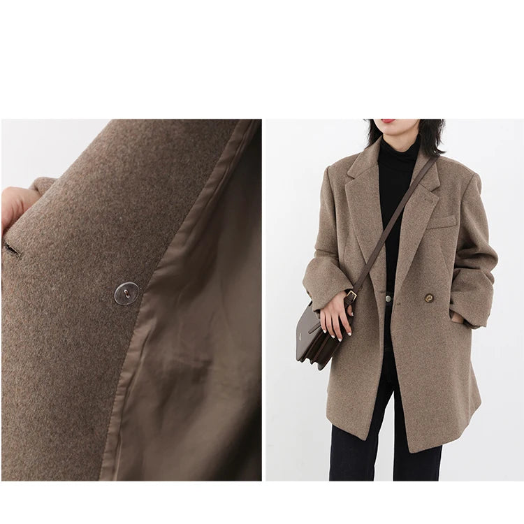 Casaco de lã feminino CHIC VEN, blazer longo de lã, blusa grossa e quente, sobretudo feminino, blusa feminina para escritório, outono e inverno