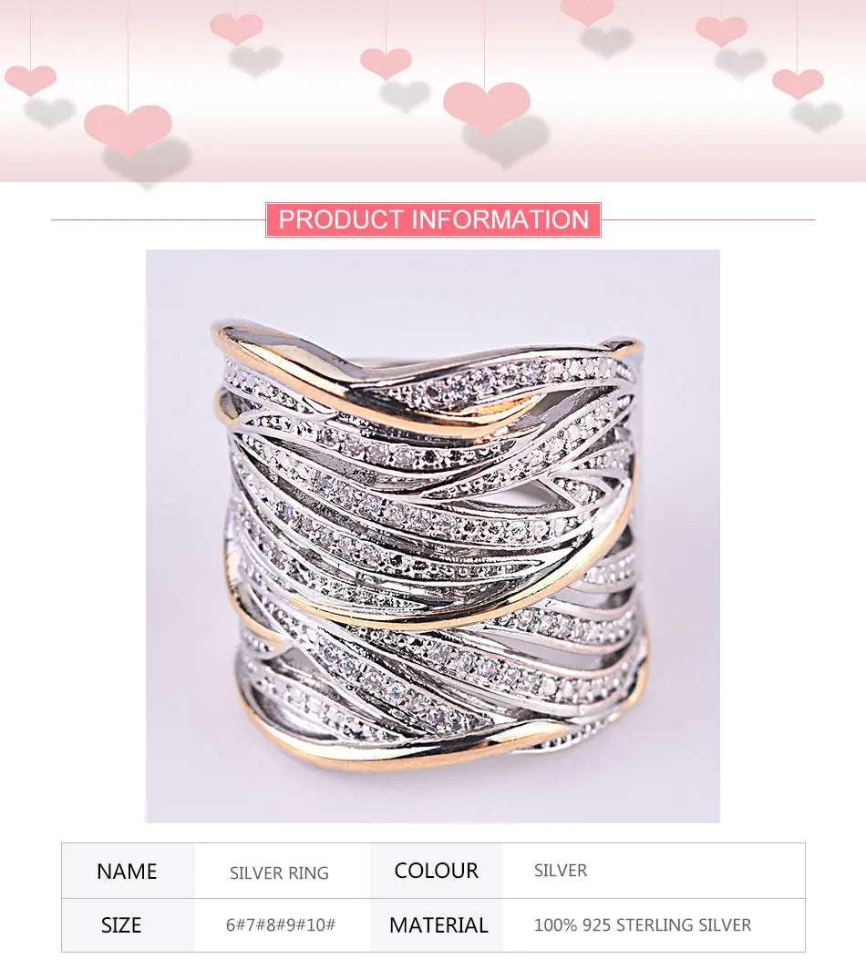 ZDADAN 925 Sterling Silver Braided Finger Ring For Women Jewelry Party Gift