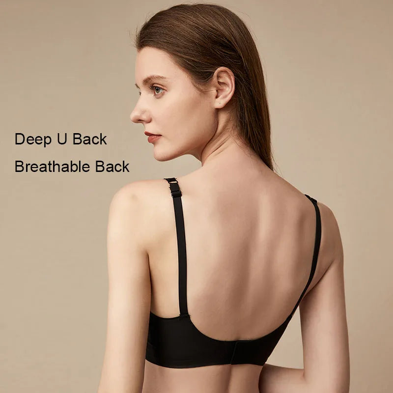 Seamless Women Underwear Sexy V-neck No Steel Ring Small Chest Gathered Adjustable Support  Small Comfortable Thin Top Bra