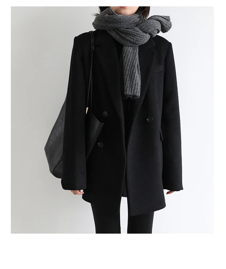 Casaco de lã feminino CHIC VEN, blazer longo de lã, blusa grossa e quente, sobretudo feminino, blusa feminina para escritório, outono e inverno