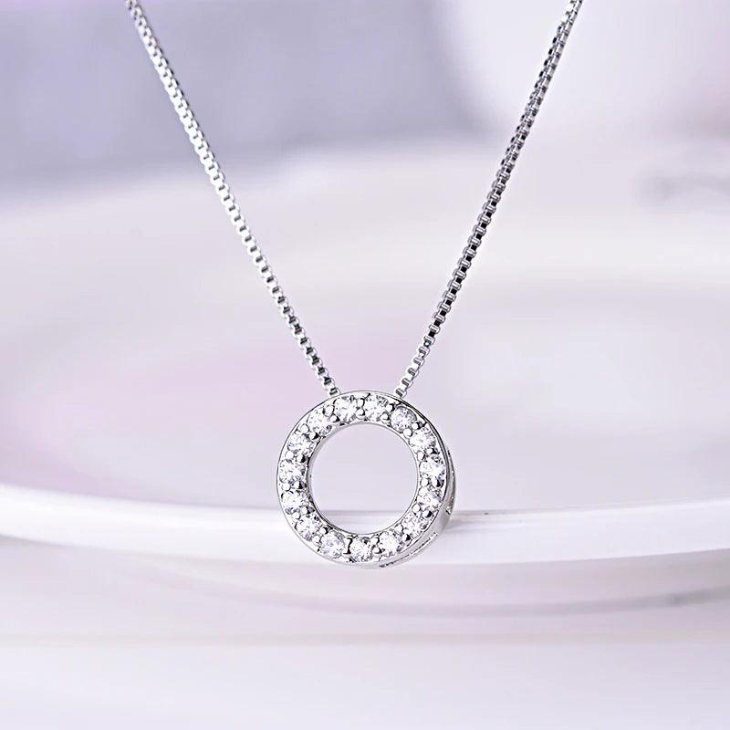 New Fashion 925 Sterling Silver Jewelry Round Zircon Pendants Necklaces Women Fine Semi Rhinestone Circle Clavicle Chain Choker - CRAVO ROSE