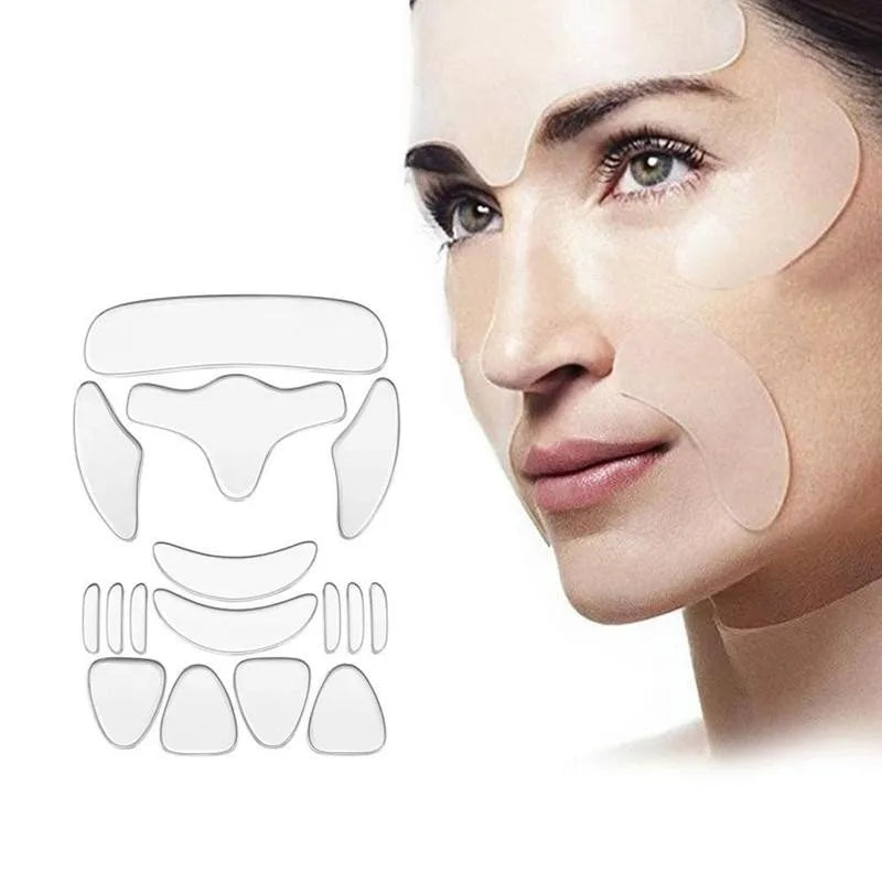 Adesivos de silicone reutilizáveis com 16 unidades, almofadas antirrugas, adesivo de silicone para remoção de rugas, rosto, testa, pescoço, olhos, adesivo para cuidados com a pele