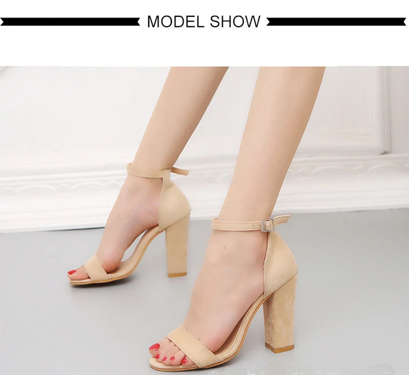 Fashion Ankle Strap Women Casual Sandals Open Toe Summer High Heel Shoes Buckle Ladies Office Work Shoes