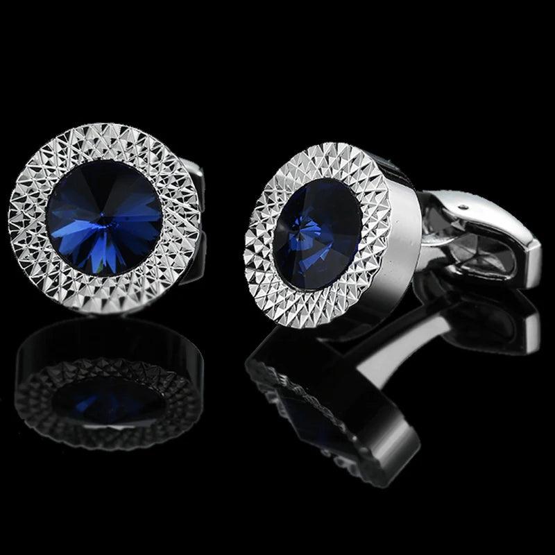 Summer new high quality brass hand inlaid Blue Crystal zircon Cufflinks classic style men's jewelry gifts - CRAVO ROSE