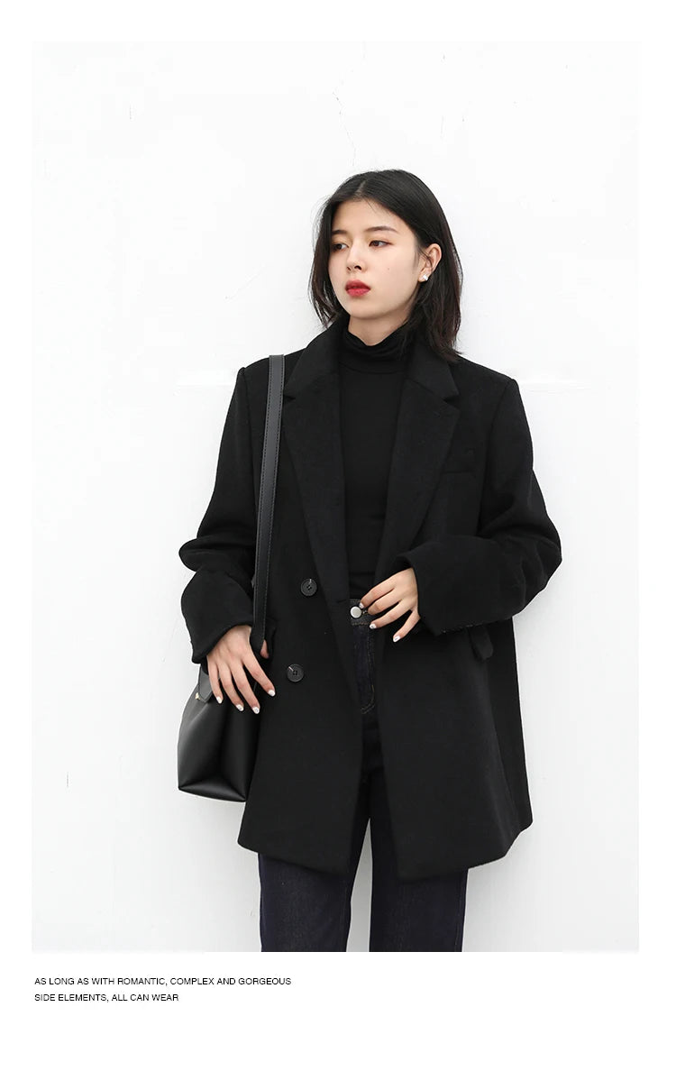 Casaco de lã feminino CHIC VEN, blazer longo de lã, blusa grossa e quente, sobretudo feminino, blusa feminina para escritório, outono e inverno