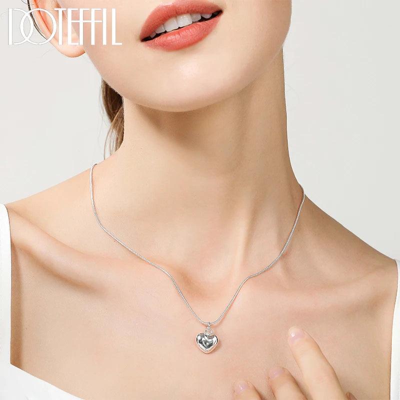 DOTEFFIL 925 Sterling Silver Solid Small Heart Pendant Necklace 16-30 Inch Snake Chain For Women Wedding Charm Fashion Jewelry - CRAVO ROSE