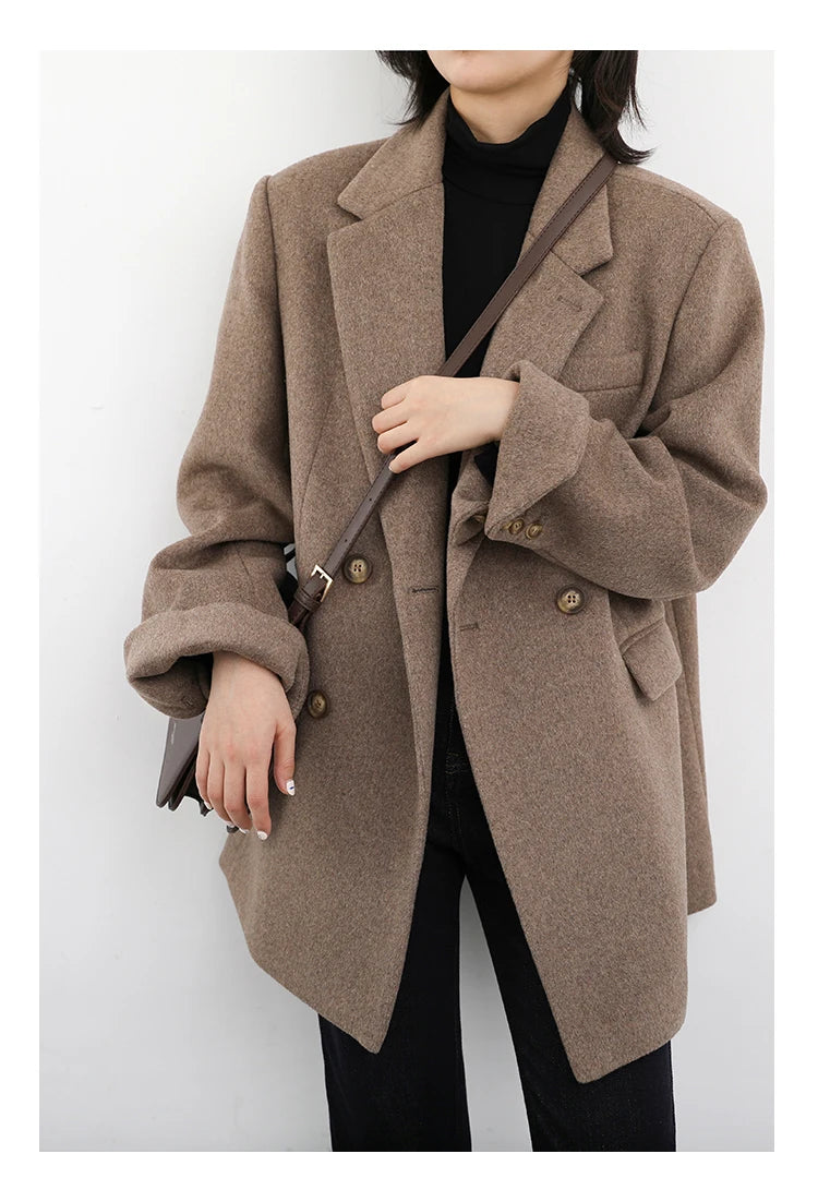 Casaco de lã feminino CHIC VEN, blazer longo de lã, blusa grossa e quente, sobretudo feminino, blusa feminina para escritório, outono e inverno