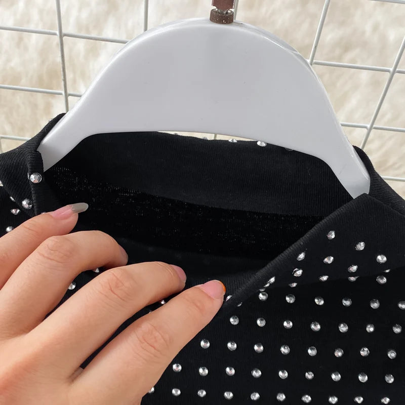 Sexy Black Diamonds 2pcs Set Women Party Sleeveless Short Tops + High Waist Split Skirt Female Two Piece Suits Club Fashion 2021