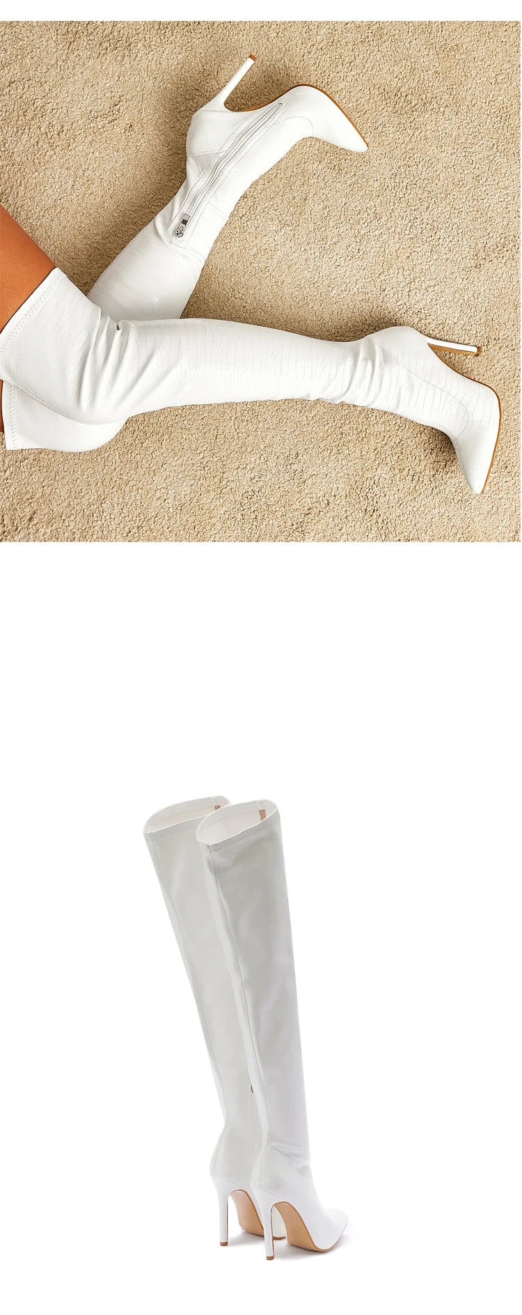 Botas Femininas Listradas de Salto Fino de 11 CM  Sexy Acima do Joelho com Zíper Lateral e Bico Fino