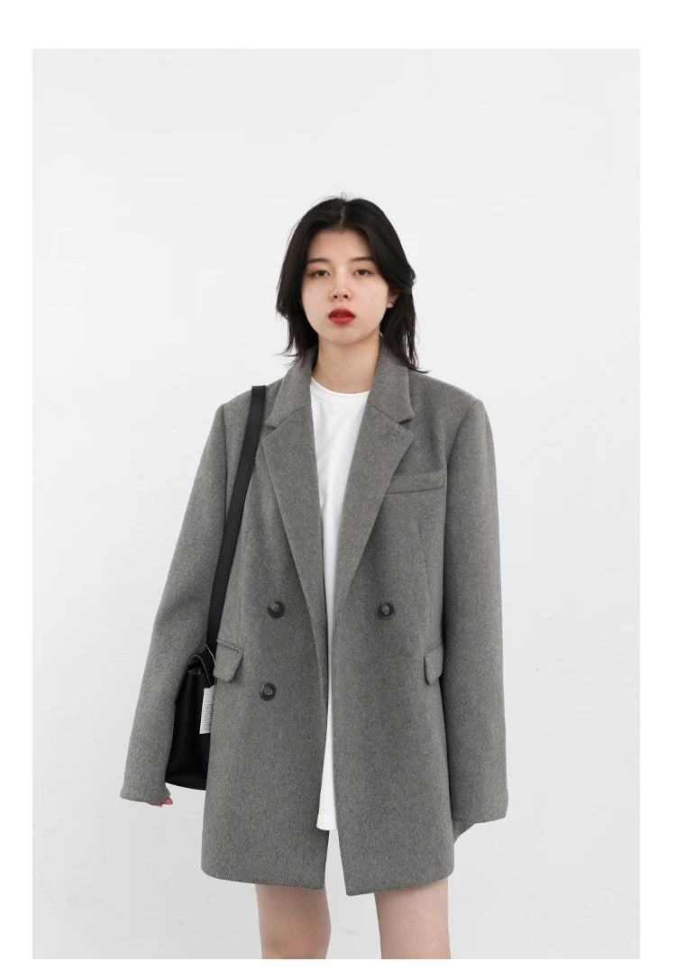 Casaco de lã feminino CHIC VEN, blazer longo de lã, blusa grossa e quente, sobretudo feminino, blusa feminina para escritório, outono e inverno