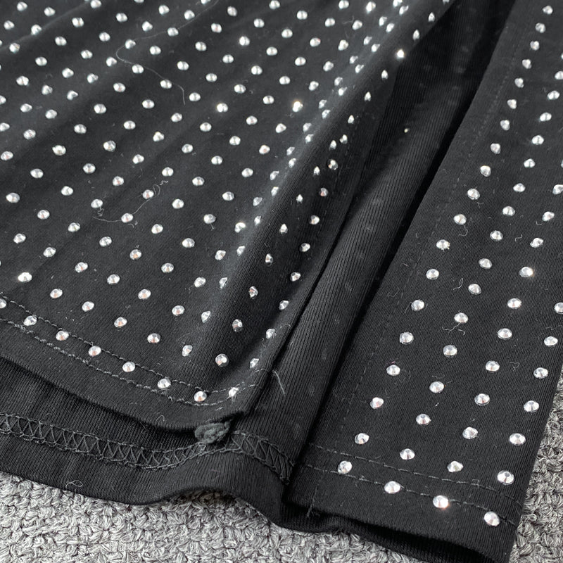 Sexy Black Diamonds 2pcs Set Women Party Sleeveless Short Tops + High Waist Split Skirt Female Two Piece Suits Club Fashion 2021