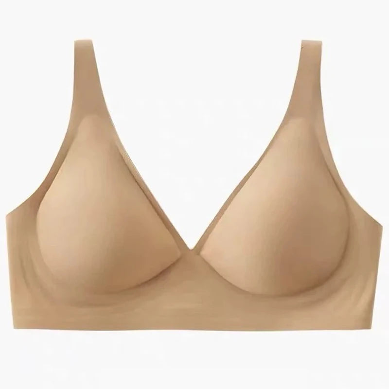 Seamless Women Underwear Sexy V-neck No Steel Ring Small Chest Gathered Adjustable Support  Small Comfortable Thin Top Bra