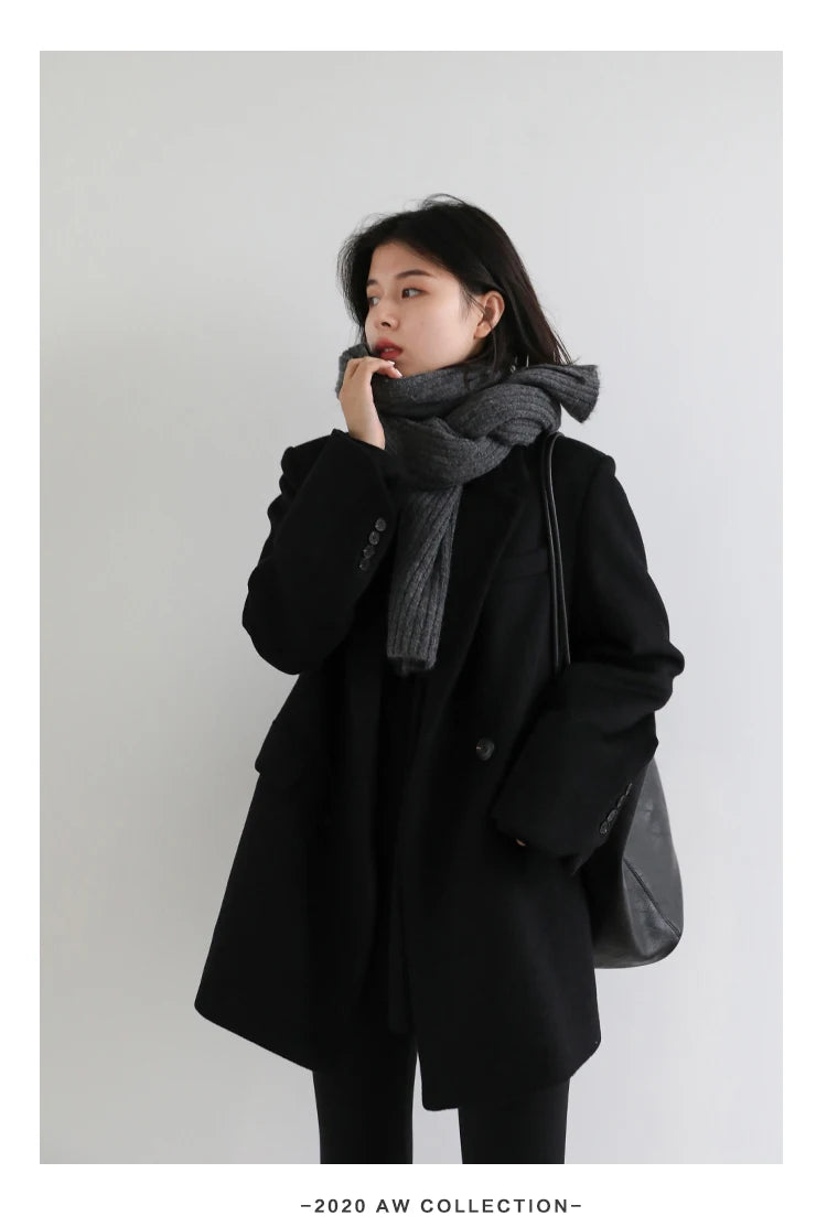 Casaco de lã feminino CHIC VEN, blazer longo de lã, blusa grossa e quente, sobretudo feminino, blusa feminina para escritório, outono e inverno