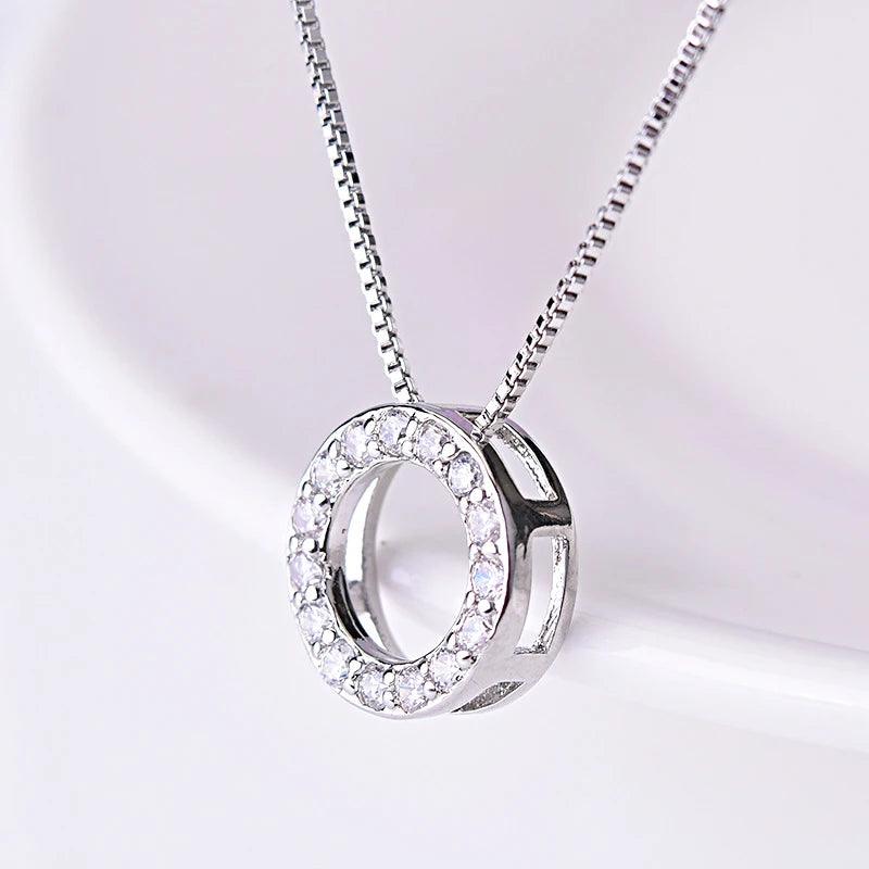 New Fashion 925 Sterling Silver Jewelry Round Zircon Pendants Necklaces Women Fine Semi Rhinestone Circle Clavicle Chain Choker - CRAVO ROSE