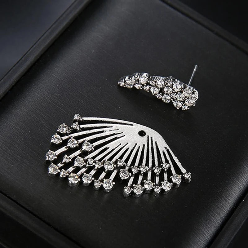 Huitan Personality Wing Shape Women Stud Earrings Brilliant Cubic Zirconia Female Wedding Earrings Silver Color Fashion Jewelry