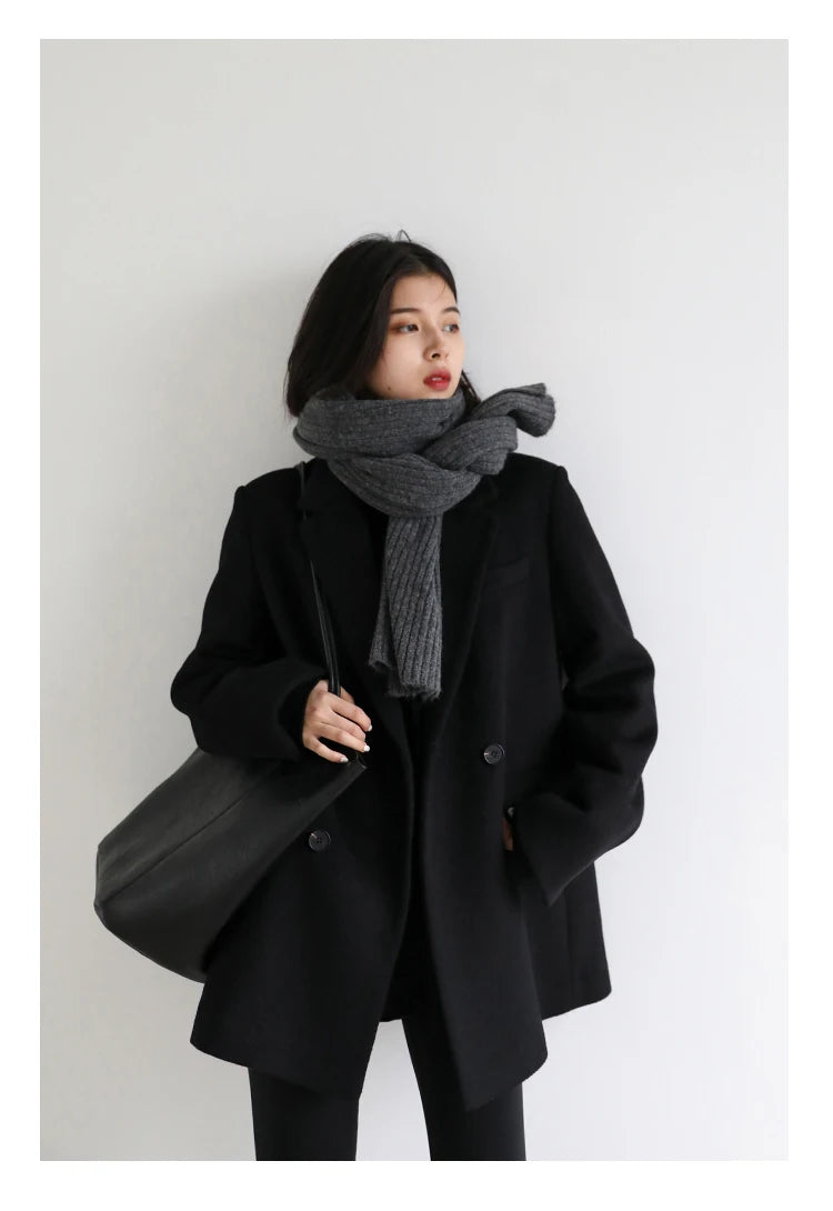 Casaco de lã feminino CHIC VEN, blazer longo de lã, blusa grossa e quente, sobretudo feminino, blusa feminina para escritório, outono e inverno