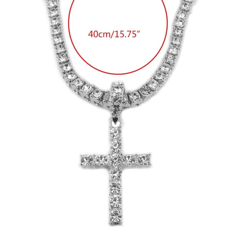 Shiny White Crystals Cross Pendant Necklace Holy Crystals Cross Pendant with Rhinstone Chain Unisex Fashion Jewelry - CRAVO ROSE