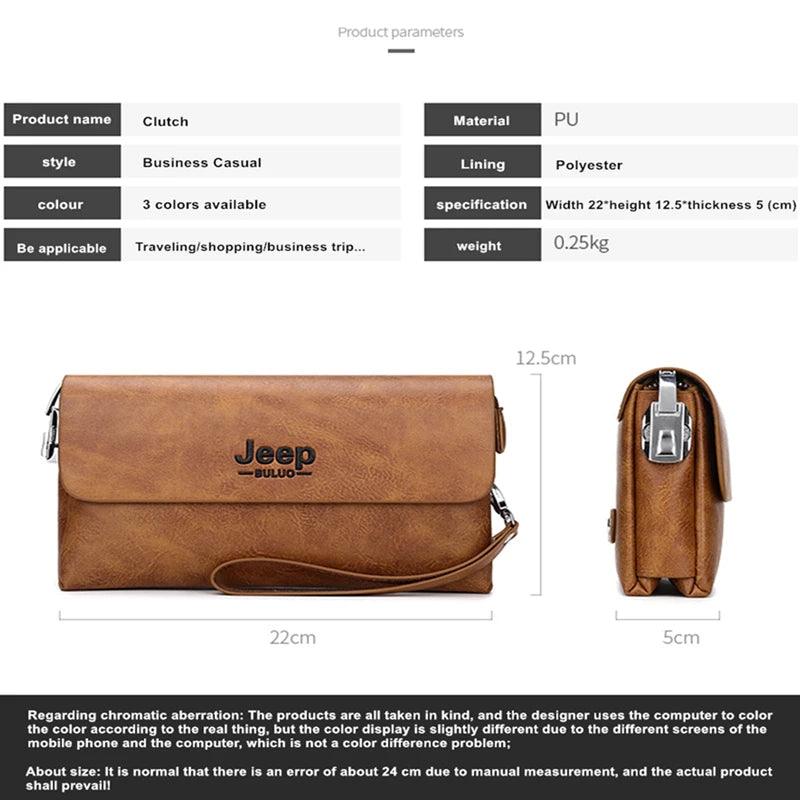 JEEP BULUO Brand PU Leather Clutch Bag In Three Colors New Style Men's Wallet Long Card Bag Men's Wallet Zipper Large Space - CRAVO ROSE