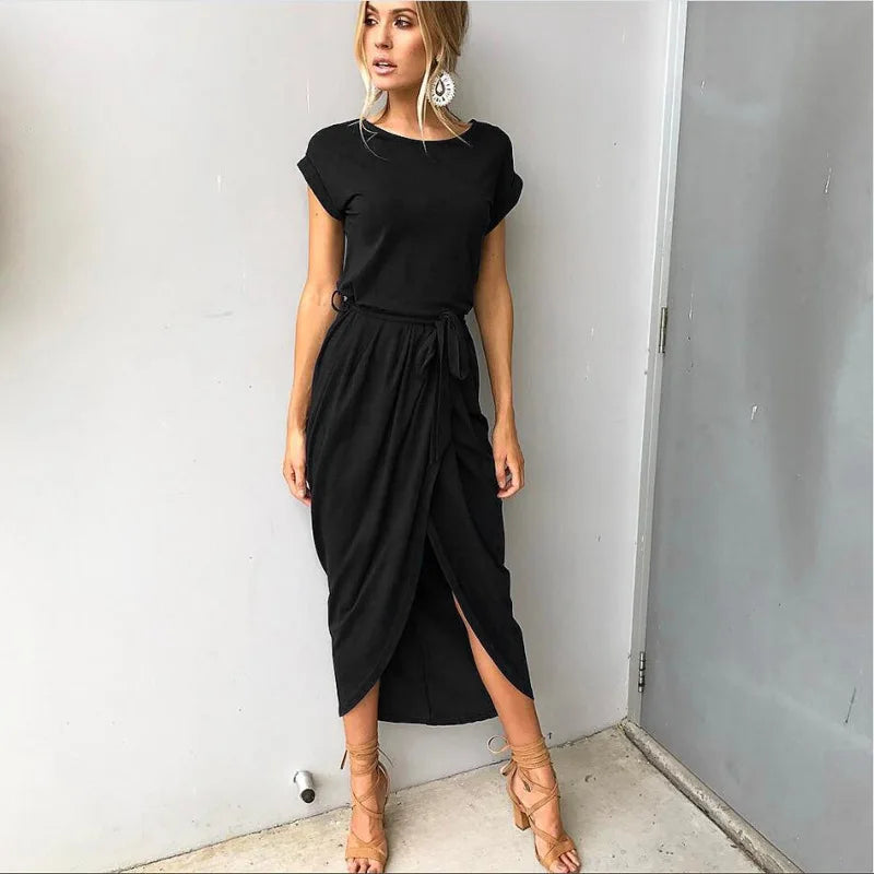 2023 Summer Beach Maxi Dress Women Floral Solid Short Sleeve Shirt Dress Casual Sexy Bandage Dress Robe Femme Vestidos Plus Size