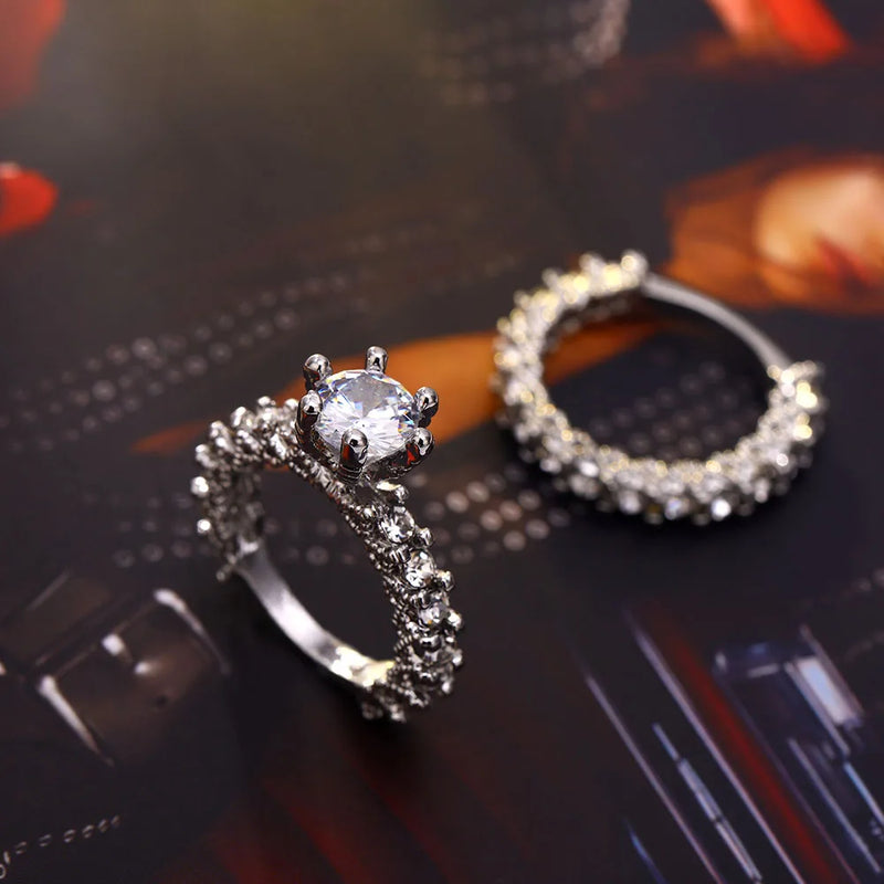 Anel solitario luxo jóias prata elegante conjunto zircon cristal