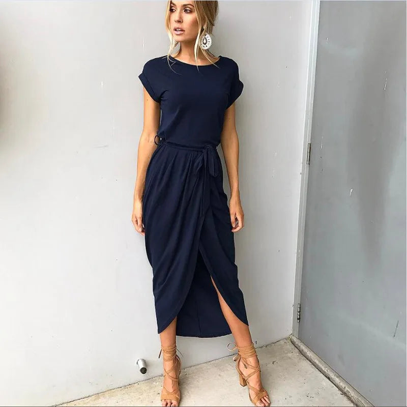 2023 Summer Beach Maxi Dress Women Floral Solid Short Sleeve Shirt Dress Casual Sexy Bandage Dress Robe Femme Vestidos Plus Size