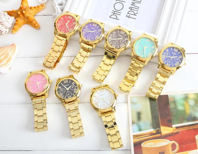 2024 New Brand 3 Eyes Gold Geneva Casual Quartz Watch Women Stainless Steel Dress Watches Relogio Feminino Ladies Clock Hot Sale - CRAVO ROSE