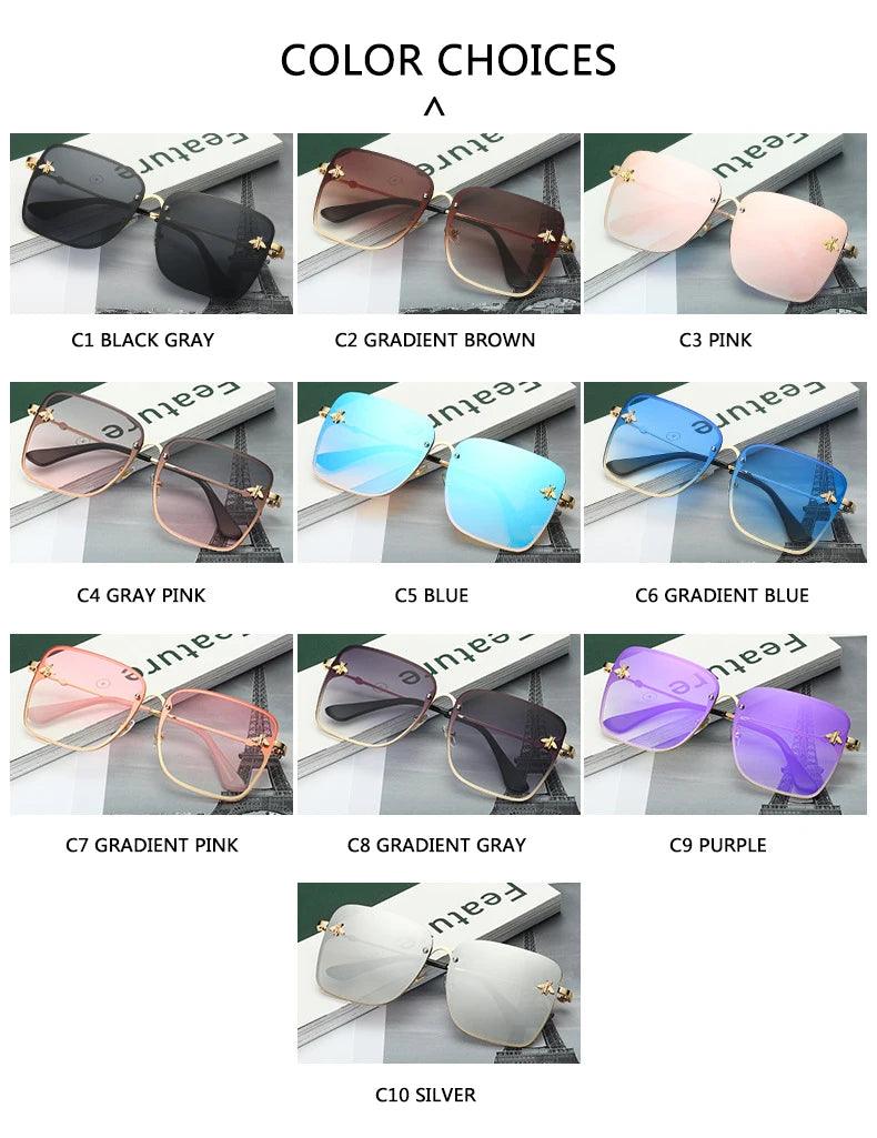 New Fashion Lady Oversize Rimless Square Bee Sunglasses Women Men Small Glasses Gradient Sun Glasses Female UV400 - CRAVO ROSE