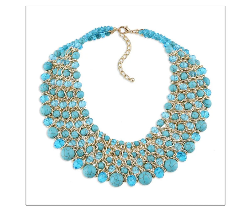 KAYMEN New Handmade Fashion Necklace for Women Turquoise Crystals Beaded Chunky Statement Chokers Jewelry Drop-shipping