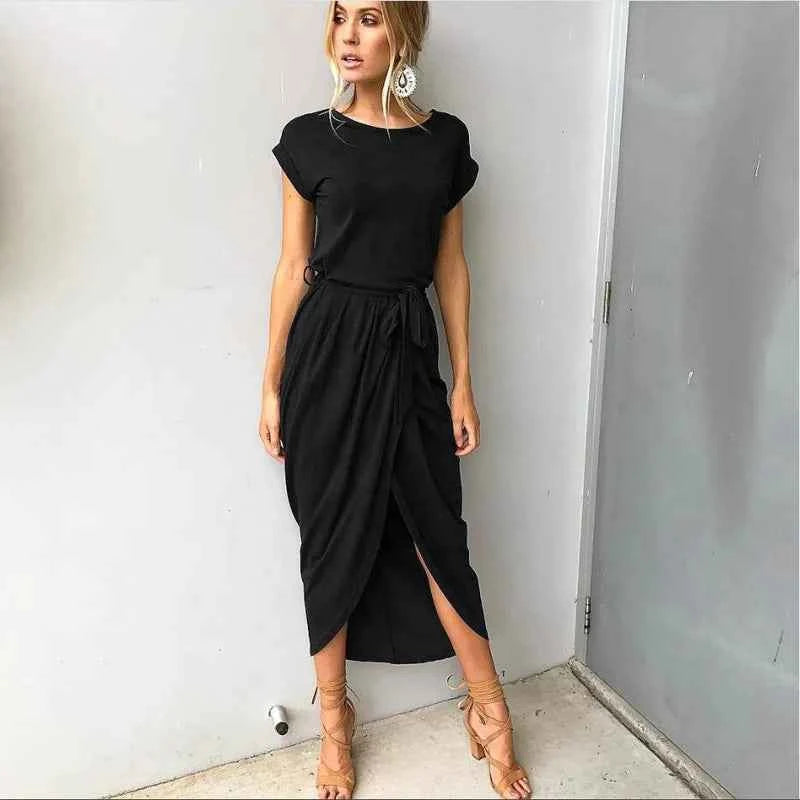 2023 Summer Beach Maxi Dress Women Floral Solid Short Sleeve Shirt Dress Casual Sexy Bandage Dress Robe Femme Vestidos Plus Size
