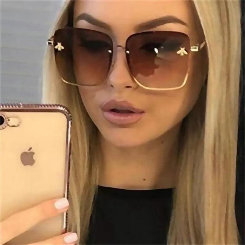 New Fashion Lady Oversize Rimless Square Bee Sunglasses Women Men Small Glasses Gradient Sun Glasses Female UV400 - CRAVO ROSE