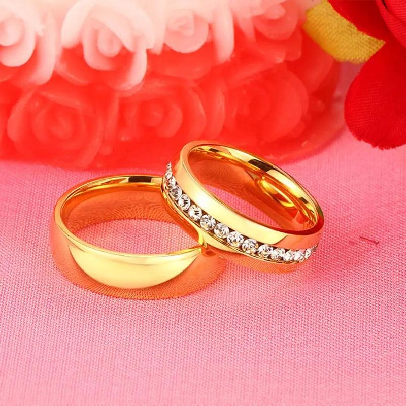 Vnox Gold Color Wedding Bands Ring for Women Men Jewelry Stainless Steel Engagement Ring Couple Anniversary Gift Amazing Price - CRAVO ROSE