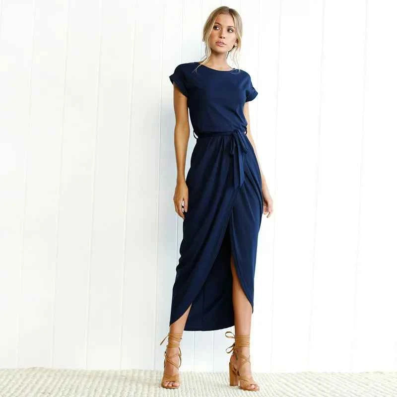 2023 Summer Beach Maxi Dress Women Floral Solid Short Sleeve Shirt Dress Casual Sexy Bandage Dress Robe Femme Vestidos Plus Size