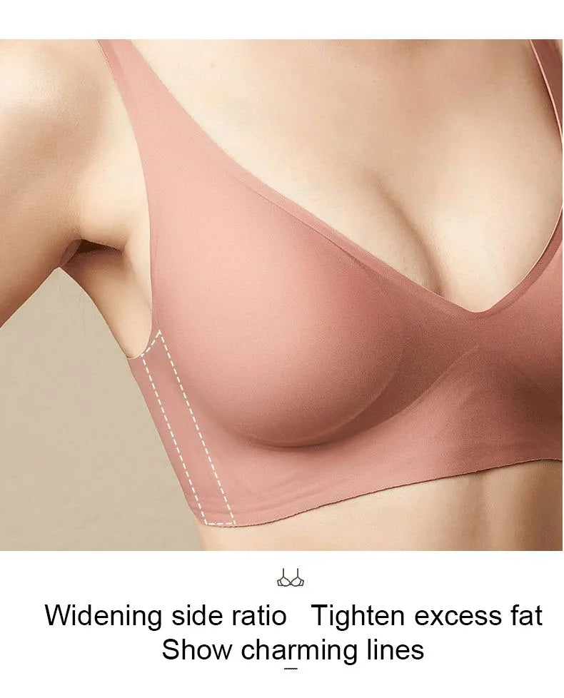 Seamless Women Underwear Sexy V-neck No Steel Ring Small Chest Gathered Adjustable Support  Small Comfortable Thin Top Bra