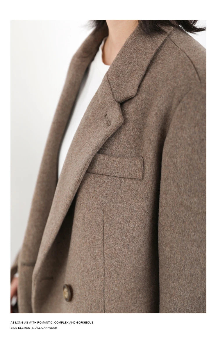 Casaco de lã feminino CHIC VEN, blazer longo de lã, blusa grossa e quente, sobretudo feminino, blusa feminina para escritório, outono e inverno
