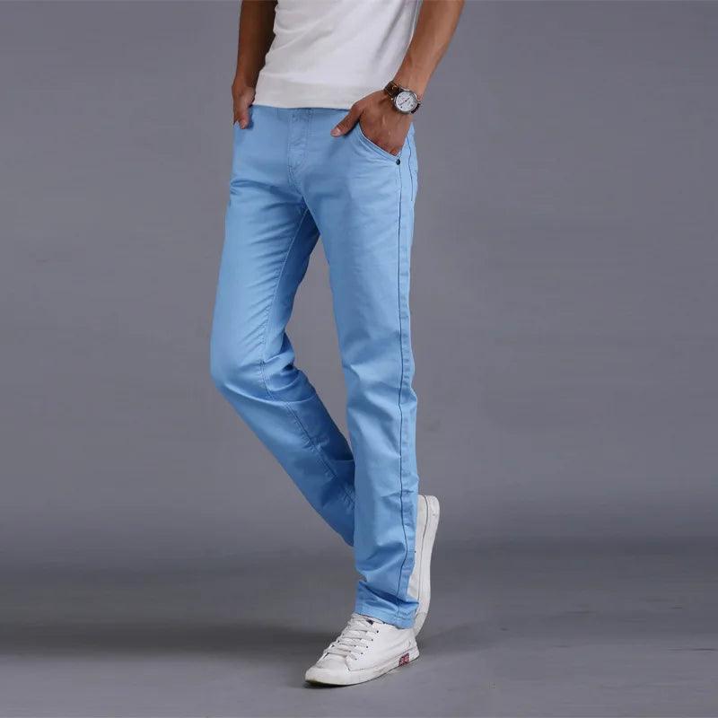 Calças casuais masculinas de algodão slim fit chinos calças da moda masculinas roupas de marca 9 cores plus size 28-38 - CRAVO ROSE