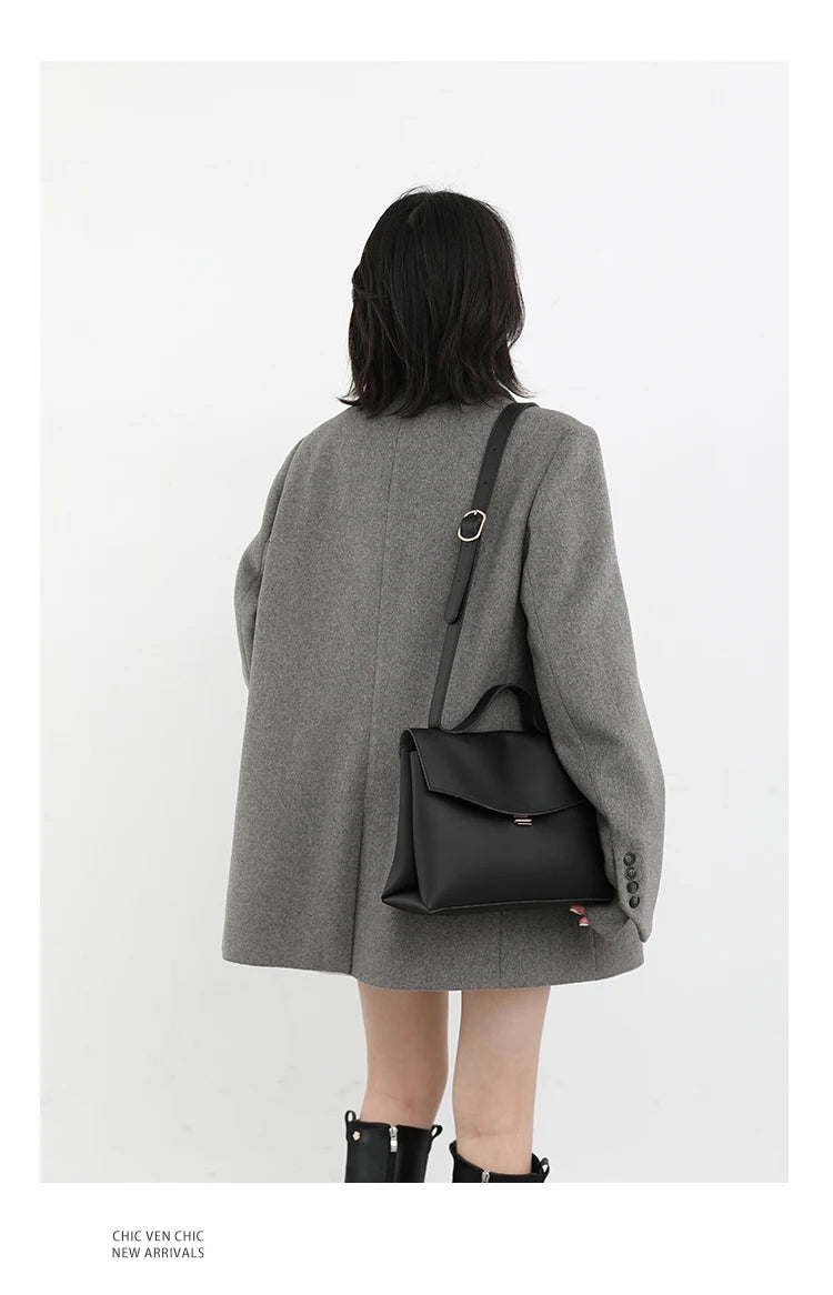 Casaco de lã feminino CHIC VEN, blazer longo de lã, blusa grossa e quente, sobretudo feminino, blusa feminina para escritório, outono e inverno