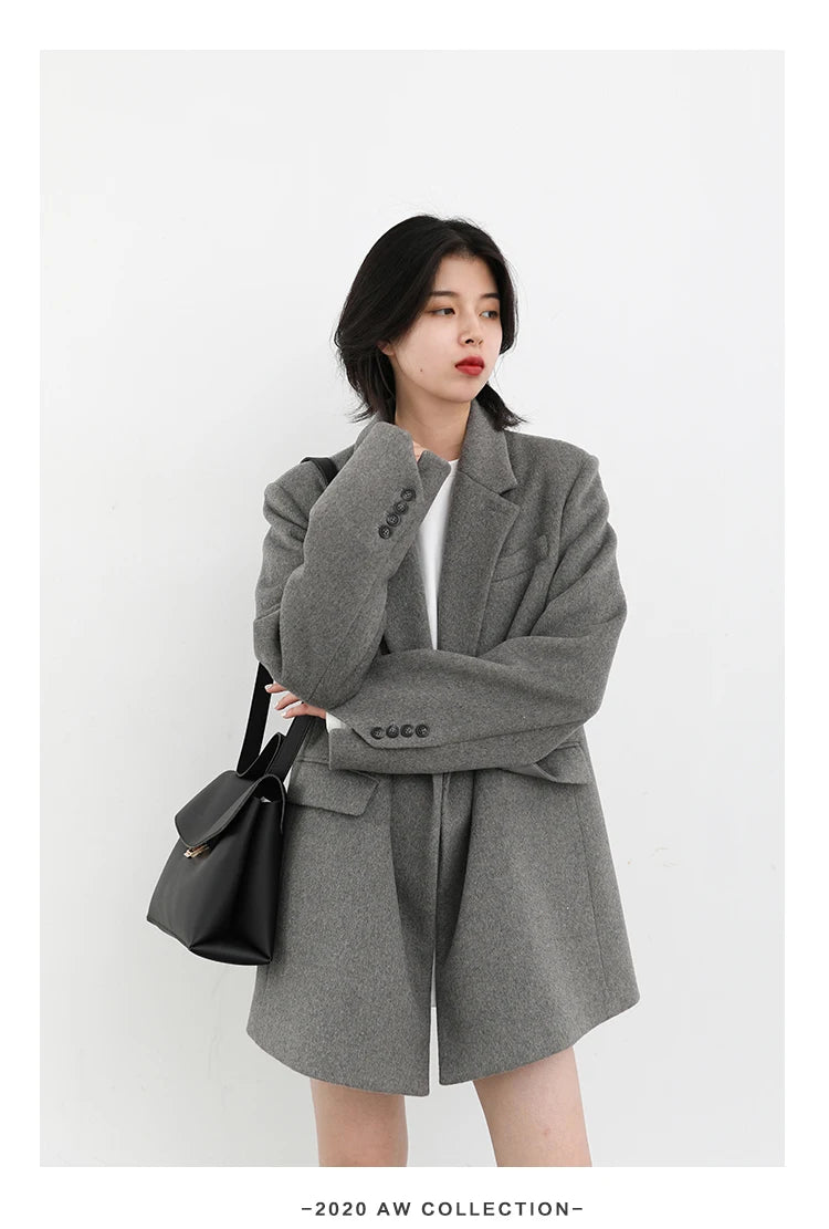 Casaco de lã feminino CHIC VEN, blazer longo de lã, blusa grossa e quente, sobretudo feminino, blusa feminina para escritório, outono e inverno